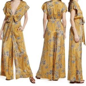 Free People In The Mood For Love Floral Print Jumpsuit Golden Combo Small